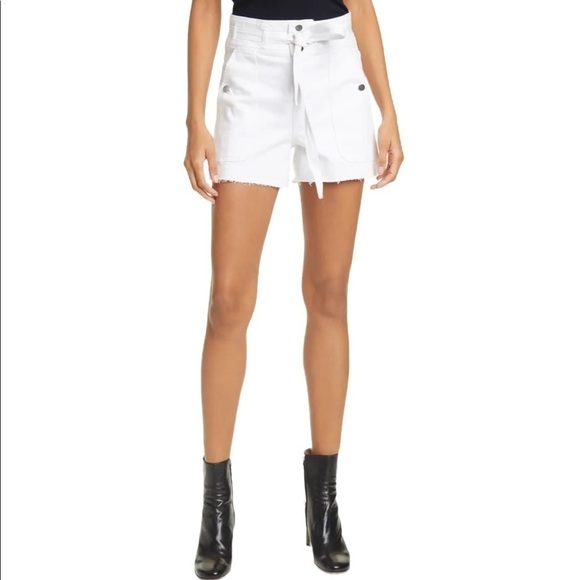 Frame Denim Pants - FRAME LE BRIGETTE TRIPLE TIE WAIST DENIM SHORTS IN WHITE